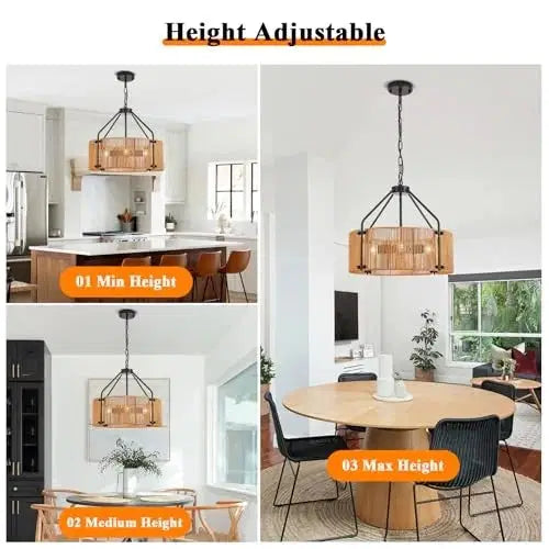 Black Hand-Woven Rattan Chandelier