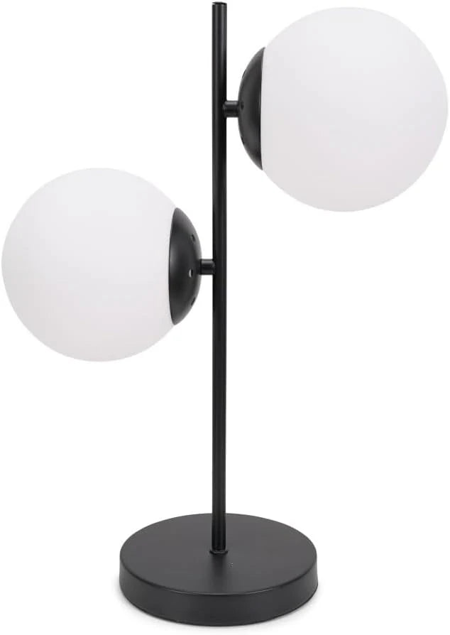 Jas Two-Globe Side Table Lamp – Black & Opal Glass