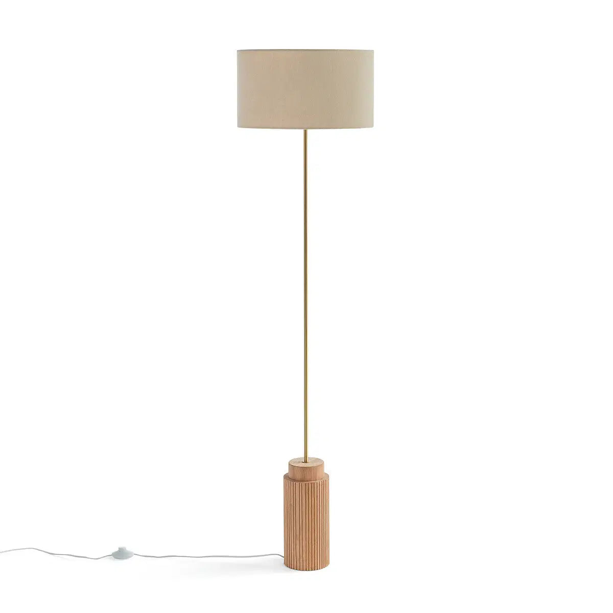 Elegant Floor Lamp – 6 Feet Tall with Brass Rod & Wooden Base
