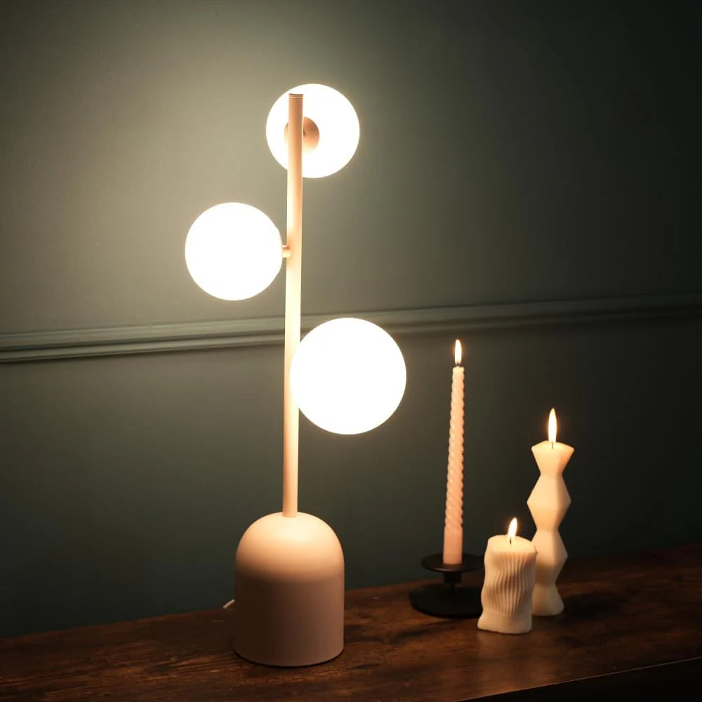 Modern Blush Pink 3-Way Table Lamp – Metal & Glass