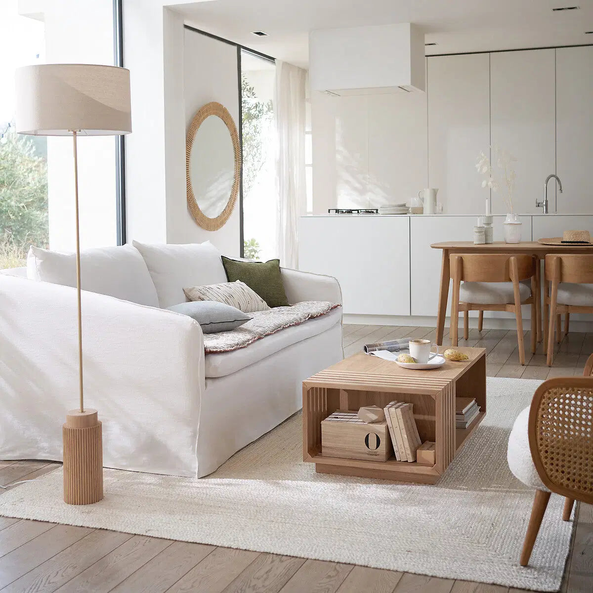 Elegant Floor Lamp – 6 Feet Tall with Brass Rod & Wooden Base