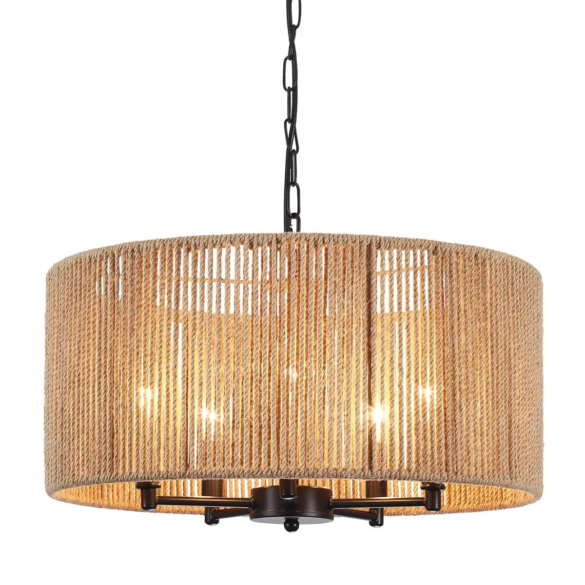 5-Light Handwoven Drum Chandelier – Rattan & Rope Pendant Light
