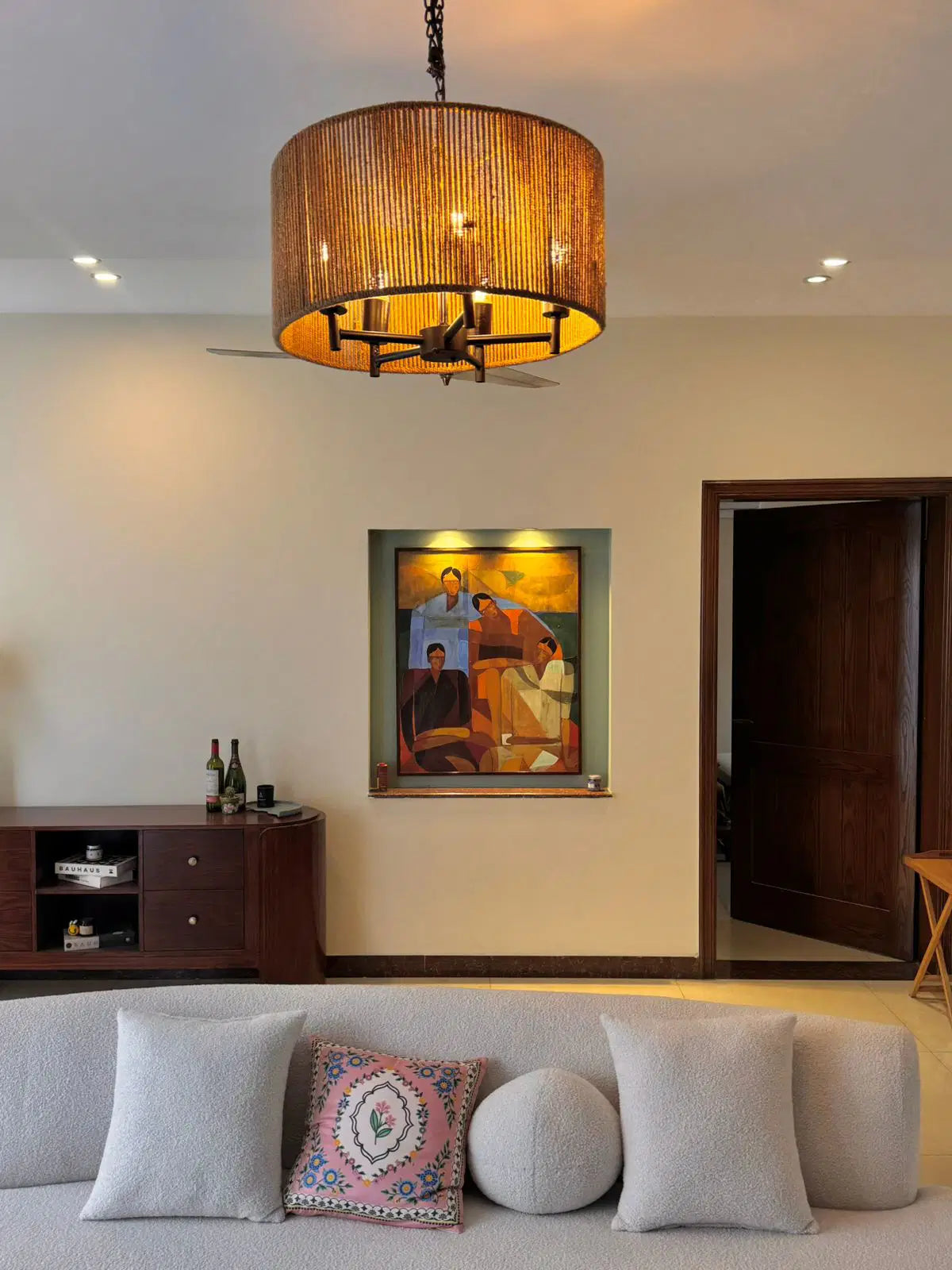 5-Light Handwoven Drum Chandelier – Rattan & Rope Pendant Light