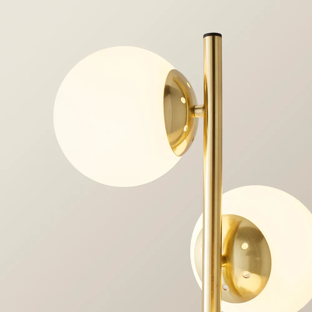 Jas Modern Gold Floor Lamp with Frosted Glass Globe Shades