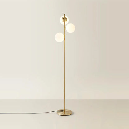 Jas Modern Gold Floor Lamp with Frosted Glass Globe Shades