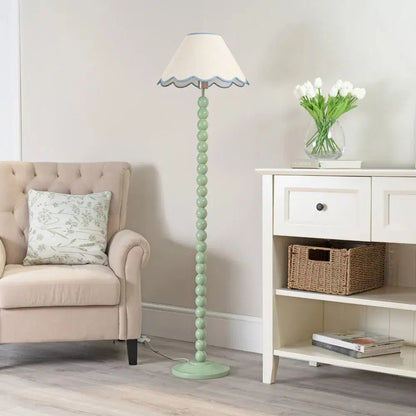 Bobbins Sage Green Floor Lamp with Tapered Natural Linen Scallop Shade