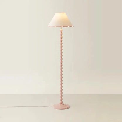 Bobbins Painted Floor Lamp – Rose Pink with Scalloped Natural Linen Shade