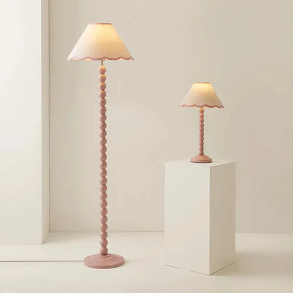 Bobbins Painted Floor Lamp – Rose Pink with Scalloped Natural Linen Shade