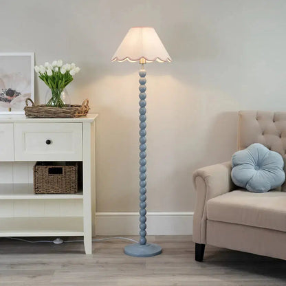 Bobbins Powder Blue Floor Lamp – Natural Linen Scallop Shade