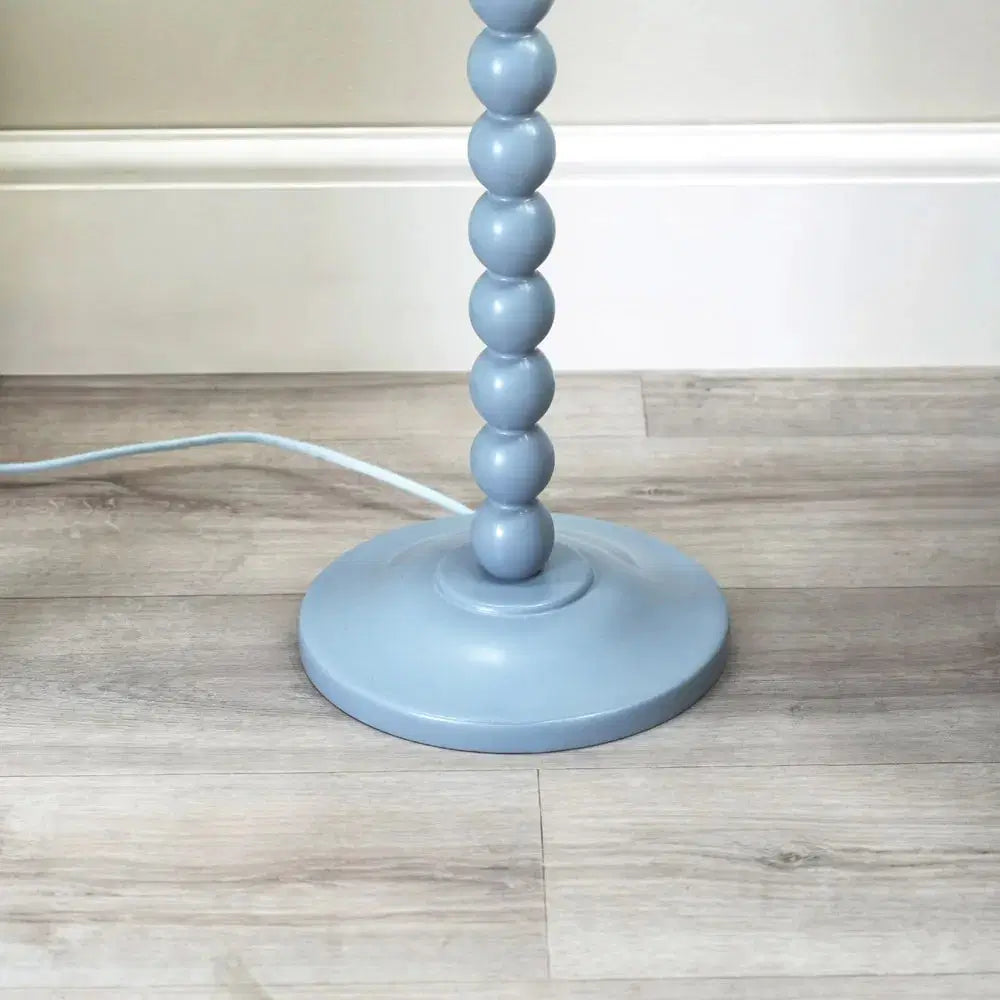 Bobbins Powder Blue Floor Lamp – Natural Linen Scallop Shade