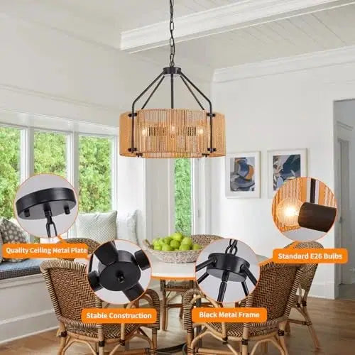 Black Hand-Woven Rattan Chandelier