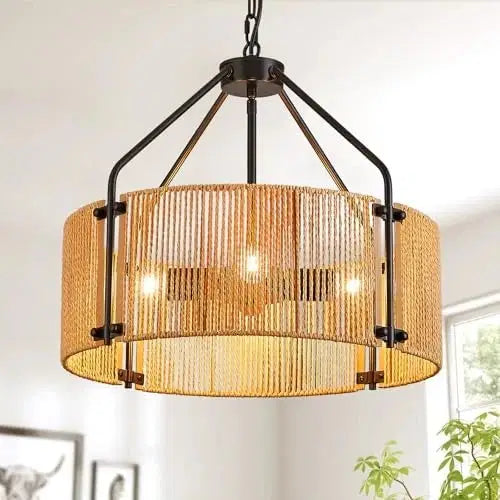 Black Hand-Woven Rattan Chandelier